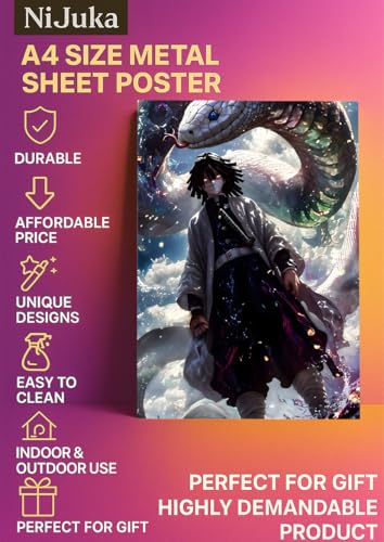 Image of NIJUKA Anime Printed A4 Size Metal sheet Poster For Home And Room Decoration | For Anime Art Fans Boys And Girls (Obanai Iguro Fan Art Look)