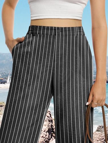 Image of Feiersi Womens Casual Wide Leg Pants High Waisted Button Down Straight Long Trousers Palazzo Pants