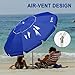 AMMSUN 8 Feet Large Beach Umbrella with Sand Anchor Heavy Duty High Wind Portable Outdoor Umbrellas UPF 50+ Protection Air Vent Tilt Patio Garden Pool Blue