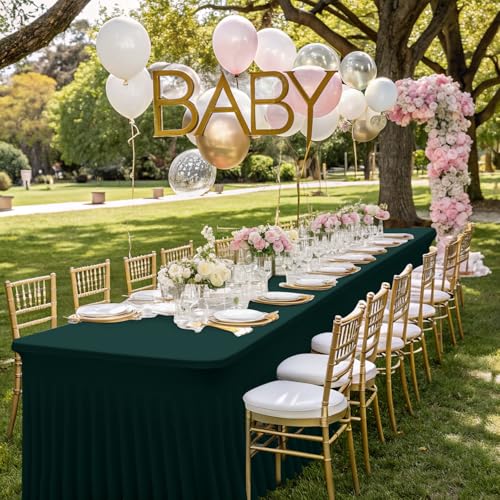 Image of Smiry Spandex Elastic Fitted Table Cloth Skirt for 4FT Rectangle Table | Stretch Washable Table Cloth, Banquet Table Cover for Wedding, Party, Indoor & Trade Shows, (Hunter Green, 48Lx24Wx30H)