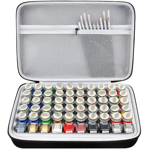 Model - Estuche de almacenamiento de pintura compatible con el juego de pintura Testors, organizador de pinturas, bolsa de transporte con capacidad para 60 botellas con 9 pinceles de pintura en