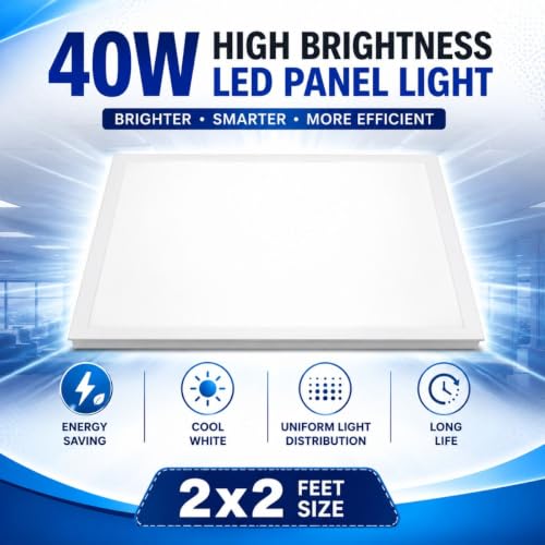 Image of 40W LED Panel Light 2x2 Feet Cool White, Square Ceiling Panel Light, Surface Mounted LED Light for Office, Shop, School, Hospital, Commercial Buildings & Home Lighting (Pack of 2)