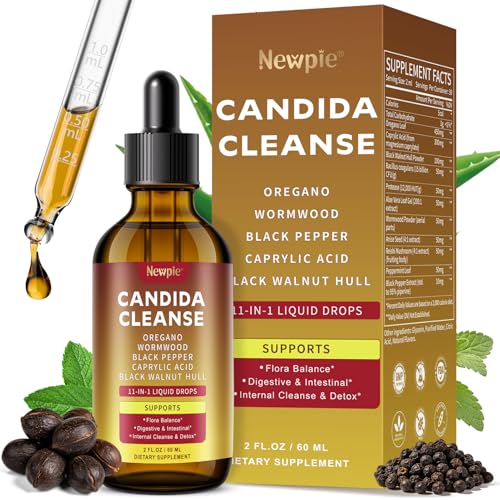 Candida Cleanse Detox for Women & Men - Gut & Parasite Cleanse with Caprylic Acid, Oregano, Black Walnut - Candida Support & Overgrowth Balance, Drops for Gut, Digestive & Immune Support (2 Fl Oz) (1)