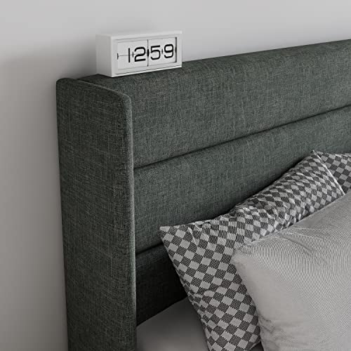 image for SHA CERLIN Queen Size Lift Up Storage Bed/Modern Wingback Headboard/Up