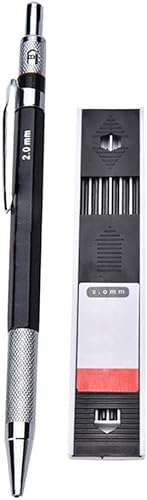Miniatura 2 de Paquete de 3 portaminas de metal de 0.079 in 2B Portalápices de dibujo automático profesional, 36 repuestos de plomo (negro)