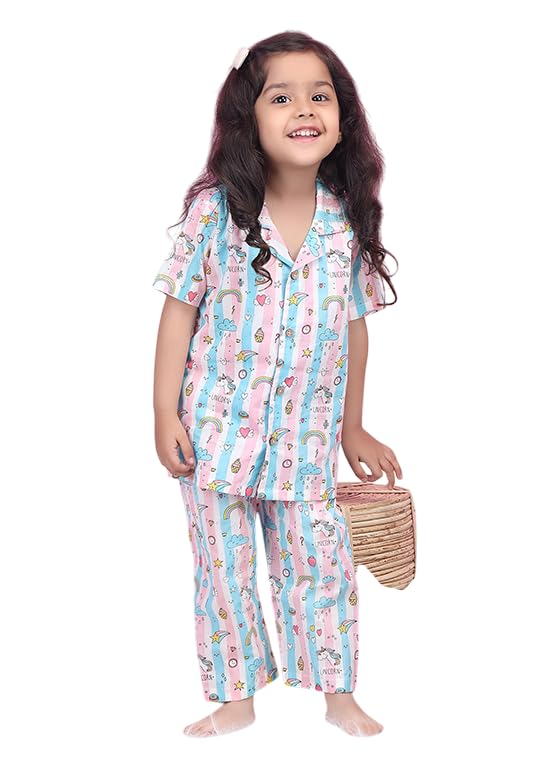 Image of POLKA TOTS 100% Pure Cotton Half Sleeve Night Suit for Kids, Girls & Boys | Cotton Pyjama Set | Unisex Night Dress for Children | Night Suit for Girls |Sleepwear for Kids | Winter Night Dress for Boys