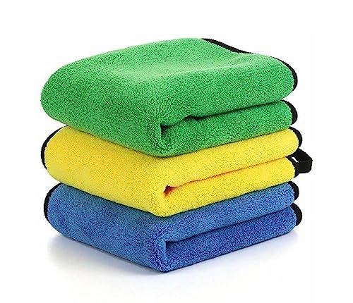 Image of Auto Hub Heavy Microfiber Cloth for Car Cleaning and Detailing, Double Sided, Microfiber Towel for Car & Bike,Super Soft Car Wash Cloth, 600 GSM (Size 40cm x 40cm) Pack of 3, Color: Mix