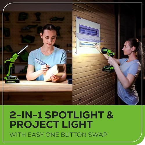 Image of Greenworks 24V Cordless Impact Driver & 2-in-1 Work Light Kit with 2x 2Ah Batteries & Charger - Brushless, Lightweight for DIY, Home Repairs & Outdoor Use