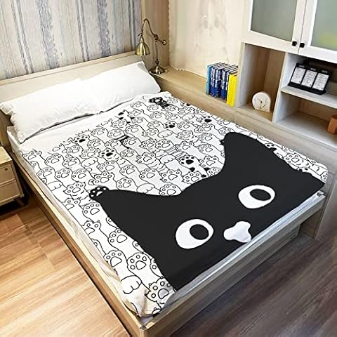 YISUMEI Cat Paw Throw Blanket Black Cat Pattern Paw Sketch Fleece Blanket Soft Warm Cozy for Kids Adult Gifts 50"x60" Cover