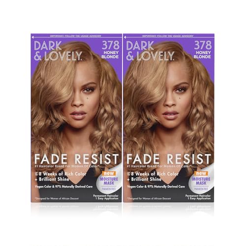 SoftSheen-Carson Dark and Lovely Fade Resist Rich Conditioning Hair Color Permanent Hair Color Up To 100 percent Gray Coverage Brilliant Shine with Argan Oil and Vitamin E Honey Blonde 2 Count