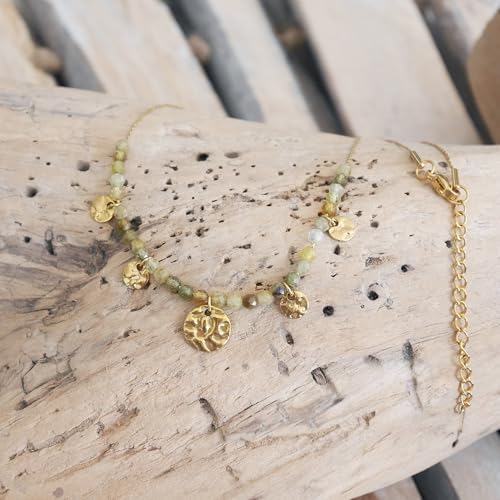Collier ras-de-cou pampilles acier doré et grenat vert, le cadeau idéal pour elle - 3