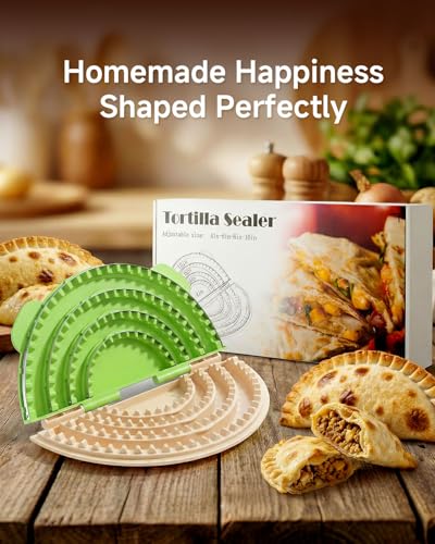 Image of 4-in-1 Tortilla Sealer, Adjustable Tortilla Crimper for 4 inch, 6 inch, 8 inch, 10 inch Wraps - Detachable Shark Tooth Design & Stainless Steel Edge, BPA-Free, Dishwasher Safe for Making Sealed Quesadilla, Dumpling