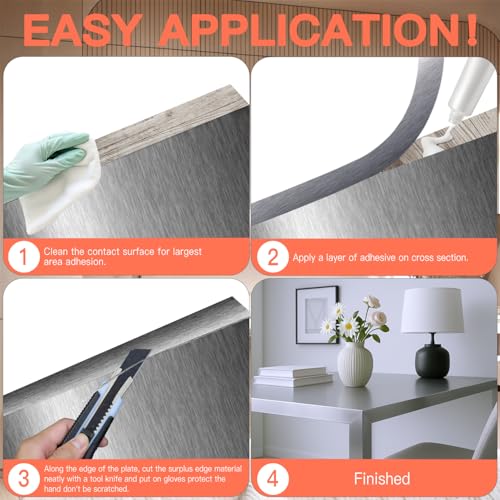Image of GSCIT Club Grey Silver Edge Banding, 1 /2 Inch x 25ft Aluminum Brushed Edge Banding PVC Edge Trim for Cabinet Repair Furniture