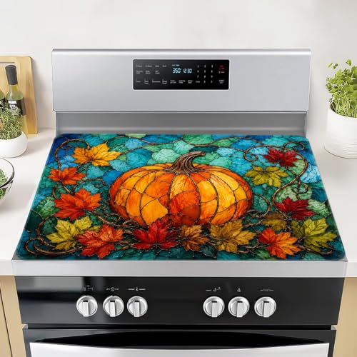 Image of Pumpkin Maple Leaf Stove Top Cover, 28x20 inch Rubber Cooktop Mat
