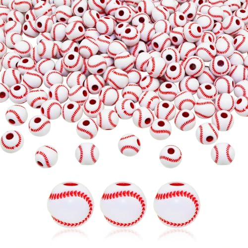 Looconi 200pcs Baseball Beads 12mm for Jewelry Making Sports Ball Plastic Acrylic Beads for DIY Crafts Bracelet