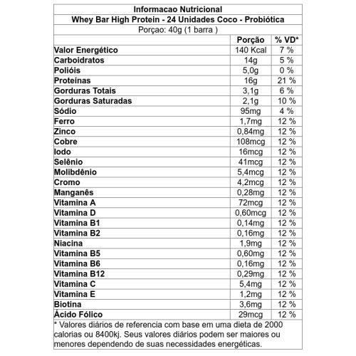 Combo 2x Whey Bar Protein 24un 40gr Coco Probiotica