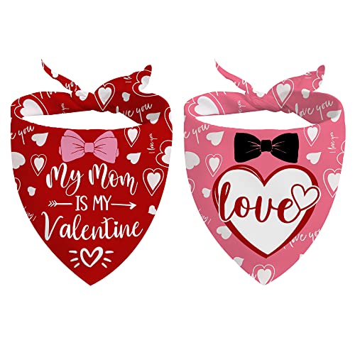 Valentines Day Dog Bandana, Valentines Small Dog Bandanas Gifts for Medium Dogs, My Mom is My Valentine Love Adjustable Reversible Pet Scarf Handkerchief Bib Accessories for Puppy Dog Cat (Pack of 2)