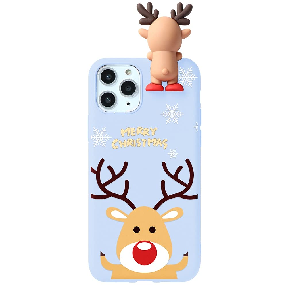 Yoedge Cover IPhone 11 Pro 5,8" | Natale Cervo 3D | Silicone TPU Morbido | Antiurto Con Bambola | Custodia Viola
