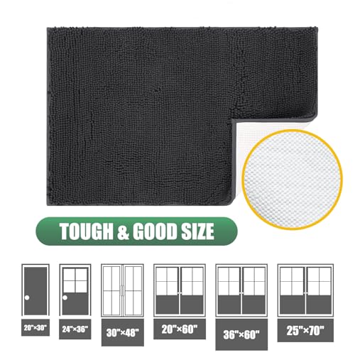 IM HOME 2 Pieces Chenille Absorbent Outdoor Doormat 30" x 20", Washable Muddy Door Mats for Dog Non Slip Indoor Doormats Dog Mat for Muddy Paw Front Inside Doormat for Entryway Dark Grey