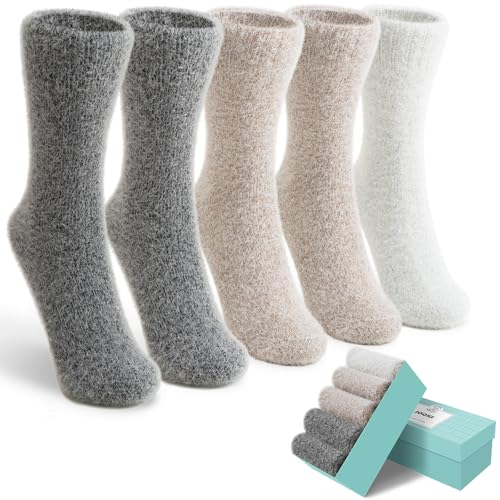 Image of SISOSOCK 5 Pairs Fuzzy Soft Cozy Comfortable Socks for Women, Casual Sleep Comfy Socks, Perfect Warm Winter Gifts for Women