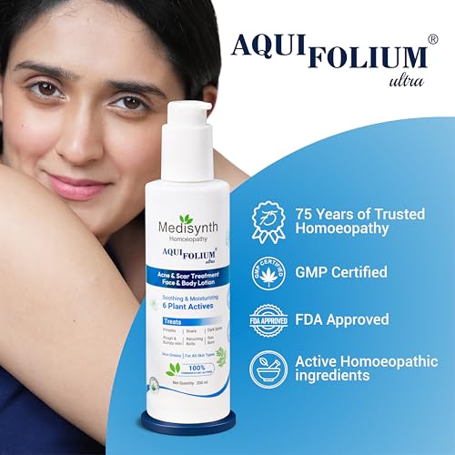 Image of MEDISYNTH Aquifolium Ultra Acne & Scar Treatment Face & Body Lotion | Batch no - 44 | Expiry - Mar 2029