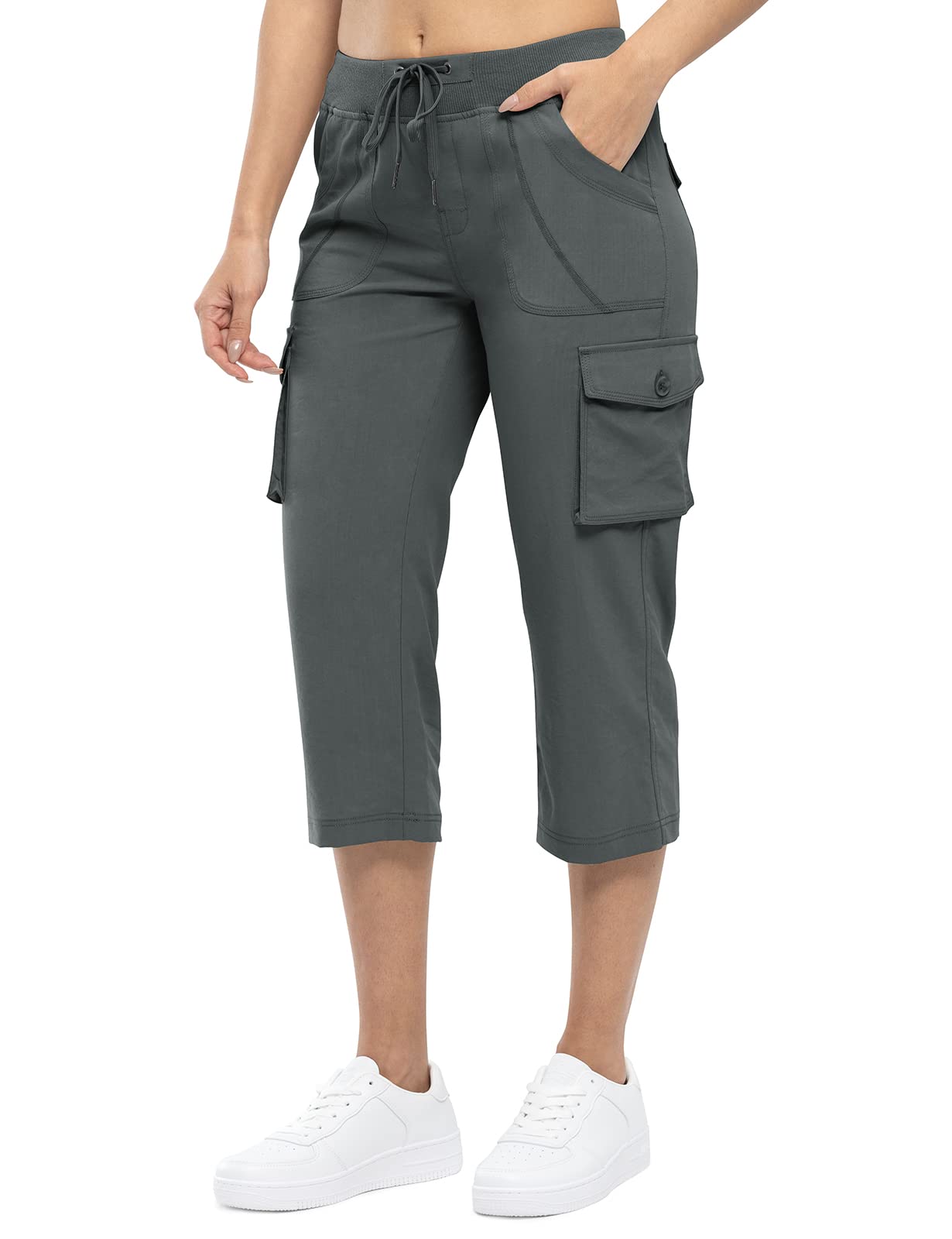 donhobo Damen Outdoor Cargohose 3/4 Sommer Casual Caprihose Jogginghose Stretch Leichte Schnelltrocknend Atmungsaktiv Reisen Wanderhose mit 6 Taschen