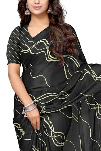 Image of MIRCHI FASHION Saree for Woman Chiffon Georgette Geometric Printed | Lightweight Farewell and Women's Office Sari with Blouse Piece