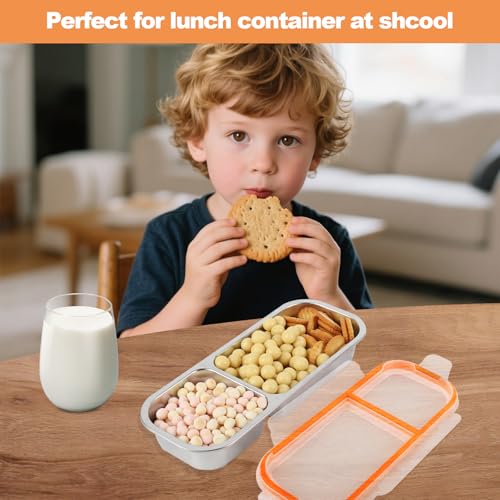 Image of Stainless Steel Snack Containers with Lids, Double Compartment Leakproof Reusable Snack Box for Nuts, Fruits- Divided Grab & Go Container for School, Office, Travel