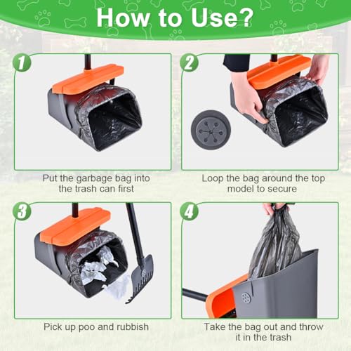 AMFUN Hundekotschaufel, 46' Großer Hundekotschaufel, Hundekotschaufel und Harke Set mit Verstellbarem Langem Griff, drehbar, für Große Mittelgroße Kleine Hunde Gras Kies, mit 50 Müllsäcken