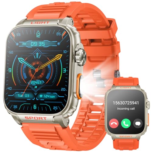Reloj Inteligente Hombre Smartwatch con Llamadas: 1.91' Militar Smart Watch con Whatsapp Bluetooth Linterna Pulsometro Monitor Sueño para 100 Deportivos Pulsera Actividad Compatible Android iPhone iOS