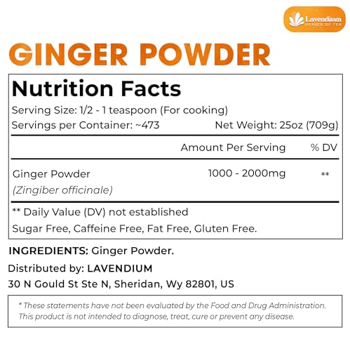 Image of Lavendium, Premium 25oz Ginger Powder, 100% Natural & Pure Ground Ginger Root, Non-GMO, No Preservatives, Plant-Based & Vegan, Perfect for Ginger Tea, Curry, Baking & Smoothies