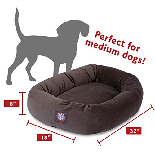 Image of Majestic Pet 32 Inch Suede Calming Dog Bed Washable 32x23x7 (Inch) - Cozy Soft Round Donut Dog Bed with Spine Support for Dogs to Rest Their Head - Pet Bed Medium - Chocolate