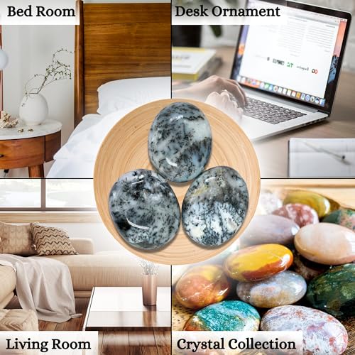 Image of Amazing Gemstone Dendrite Opal Crystals and Healing Stones - Large Palm Stone Crystals Piedra - Crystal for Good Luck, Balanced Positive Energy, Meditation - Unique Stocking Stuffers, Gifts for Women