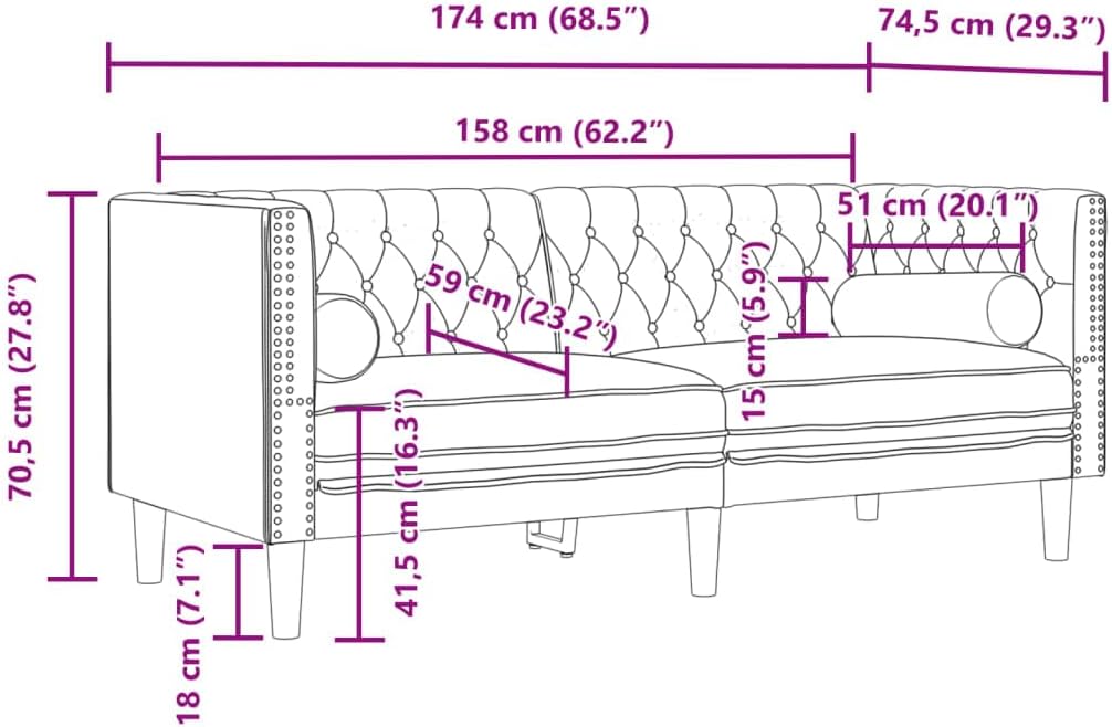 Chesterfield Sofa Dark Grey Velvet Living Room Furniture