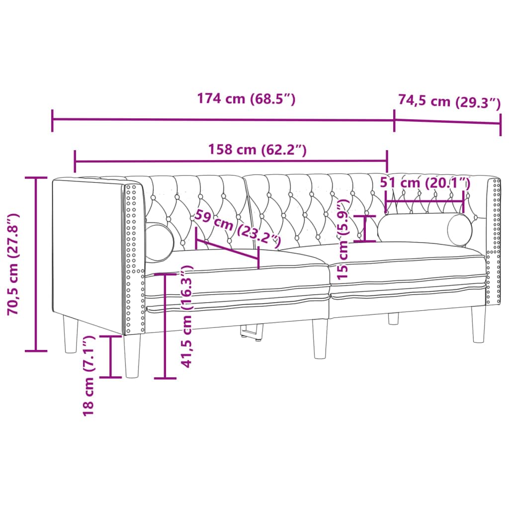 vidaXL Sofá Chesterfield de 2 plazas Piel de Ante sintético marrón, sofá, sofá de Dos plazas, Asientos de salón, sofás, sofá tapizado