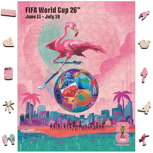 Image of FIFA World Cup 2026 City Puzzle Miami Poster - Wooden Puzzle for Adult, 200 Pieces Unique Shape Puzzle, 5MM Thick, Creative Collectible Gift for Fans, Officially Licensed Product, 9.3x11.8''