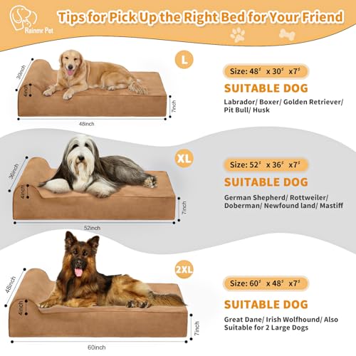Image of Rainmr Orthopedic Dog Beds for Large Dogs, 7 inch Memory Foam Dog Beds with Waterproof Liner, Durable Microsuede Cover, Removable and Washable, Nonskid Bottom, 60 inchx48 inchx7 inch XXL Khaki