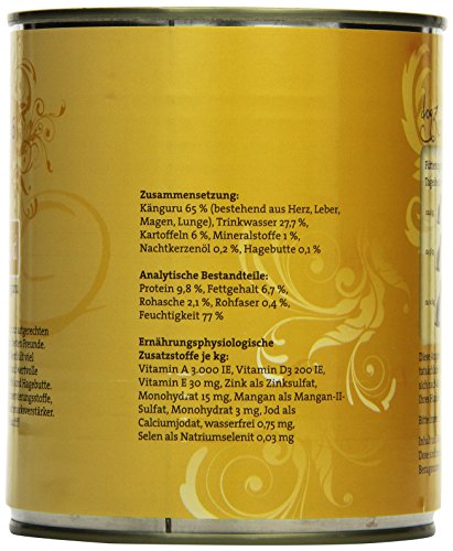 dogz finefood Hundefutter nass - N° 6 Känguru - Feinkost Nassfutter für Hunde & Welpen - getreidefrei & zuckerfrei - hoher Fleischanteil, 6 x 800 g Dose