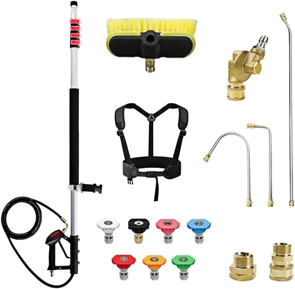 Rallonge télescopique pour nettoyeur haute pression de 7,3 m avec tête de brosse, 3 rallonges pour nettoyeur de gouttière, 7 embouts de buse de...