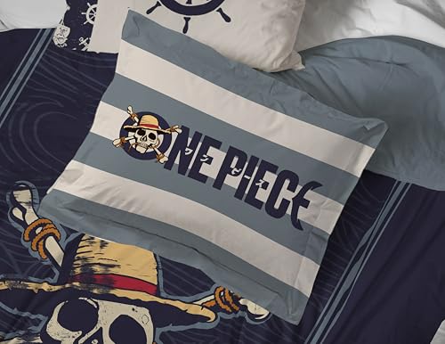 Image of One Piece Luffy Full Comforter Set 7 Piece Soft Anime Bedding, Blue