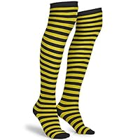 Skeleteen Black and Yellow Socks - Over the Knee Striped Thigh High Costume Accessories Bumble Bee Stockings for Women and Kids