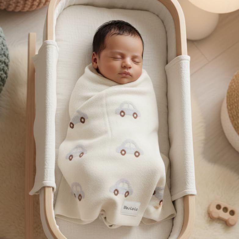 Knit Baby Blanket for Girls and Boys 100% Cotton Buttery Soft Cozy Receiving Swaddle Stroller Blanket for Shower Gift Registry for Newborns, Infants, Toddlers (Cars - Cream) - Image 4