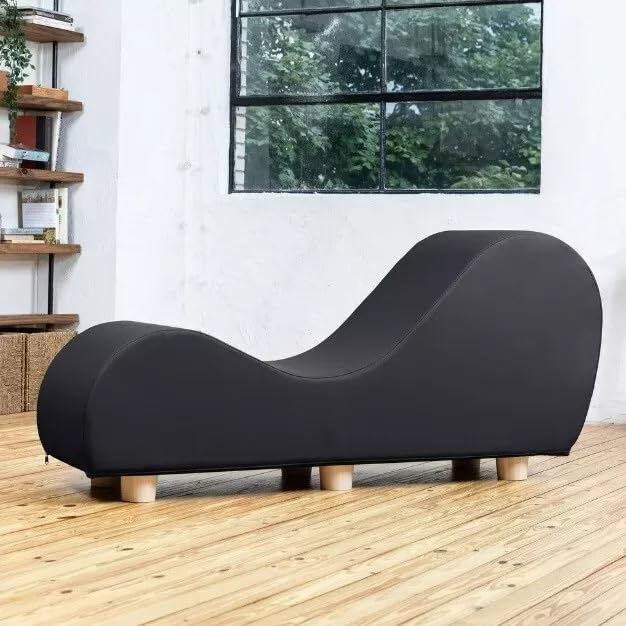 Image of Faux Leather Yoga Stretch Chair Couch - Play, Relax & More | Love Seat for Couples, Fun, & Flexibility! (Faux Leather - Black)