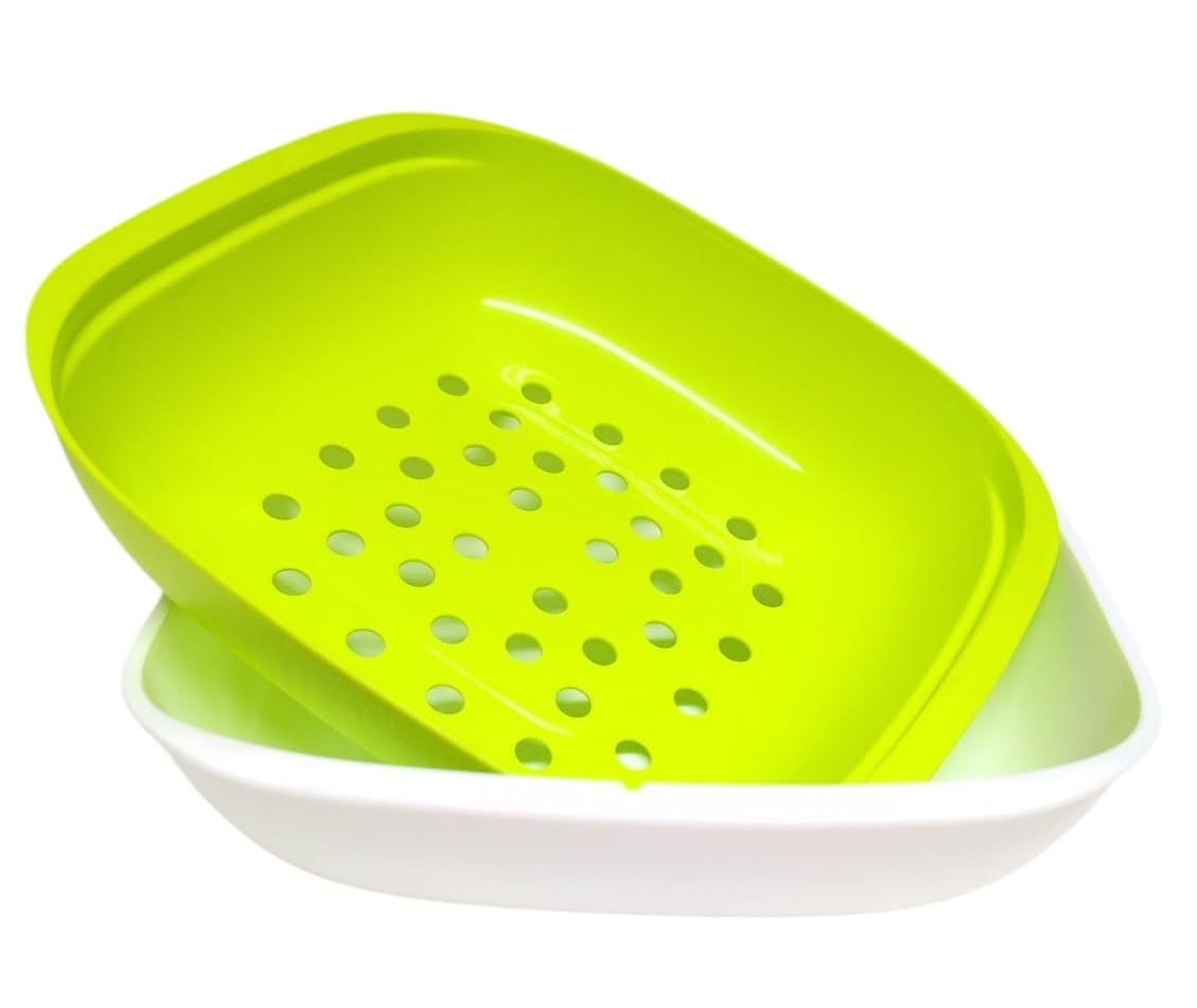 Tupperware Allegra - Ciotola esclusiva con coperchio, per servire (bianco e verde con colino)