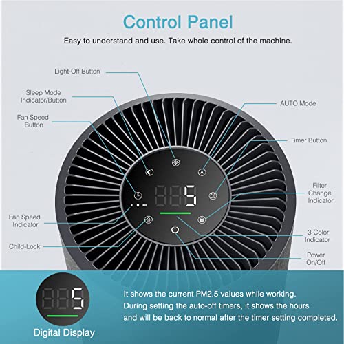 Airextend Hepa Air Purifiers, Room Purifier With 3 Stage Filtration System, 24-Hour Timer, And 22Db Ultra-Quiet Sleep Mode, True Filter Removes 99.97% Dander, Smoke, Odor For Bedroom & Office #TOP6