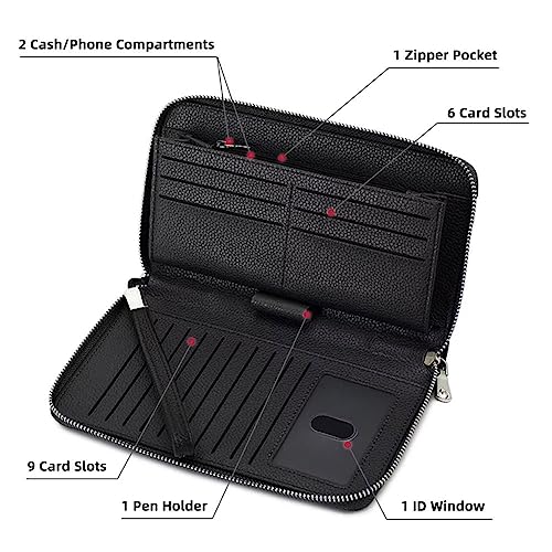 Wallet for Women RFID Blocking Leather Credit Card Wallet Travel Passport Phone Purse with Removable Wrist Strap, Blue, One Size4