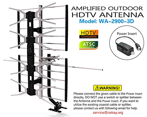 Cekay Outdoor Digital Hd Tv Antenna With High Gain And Low Noise Amplifier For Uhf/Vhf - Long Range, Mounting Pole, 40Ft Rg6 Coaxial Cable, 2 Way Splitter, Easy Installation #TOP3