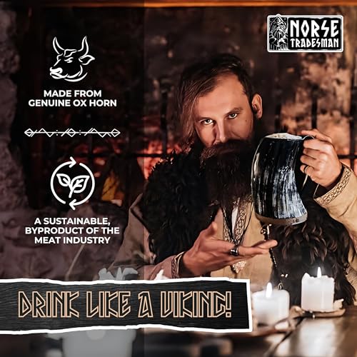 Image of Norse Tradesman Original Viking Drinking Horn Mug - 100% Authentic Beer Horn Tankard with Burlap Gift Sack | The Original, approx. 16 oz