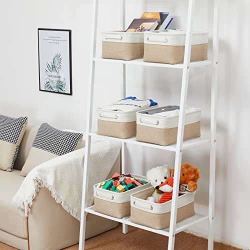 Araierd Small Storage Baskets, Fabric Storage Baskets Decorative Baskets For Storage For Toys, Foldable Canvas Storage Baskets For Shelves(11.8" X 7.8" X 5" -Pack Of 6)(White & Khaki) #TOP4