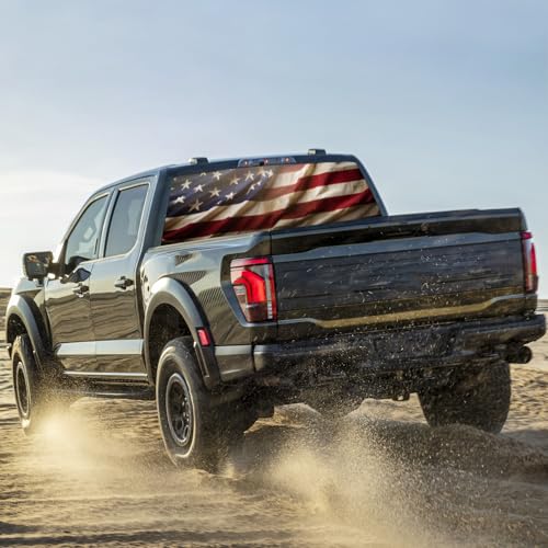 Image of Rear Window Decals for Trucks - 65x17.3 in Back Window American Flag Decals Fit Most Pickup Trucks SUV, Vinyl Back Window Decal Truck Rear Window Graphics for Personalized